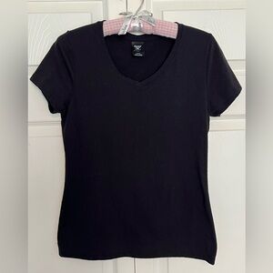 Hanes Triblend Short Sleeve V-Neck Top in Black-Size S